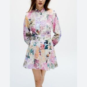 Zara Floral Linen Blend Mini Dress